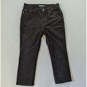 Lauren Jeans Co Corduroy Pants Womens 14P Black Stretch Classic‎ Straight Leg
